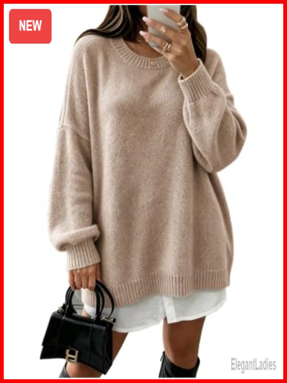 Oversized Crewneck Long Sleeve Pullover Sweater Polyester Acrylic Spandex